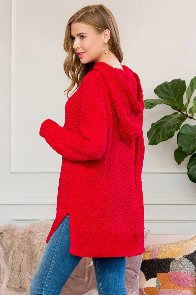 Popcorn Rib Detail Hooded Pullover