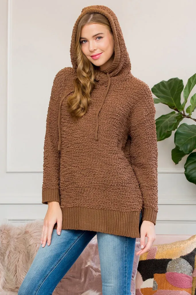 Popcorn Rib Detail Hooded Pullover