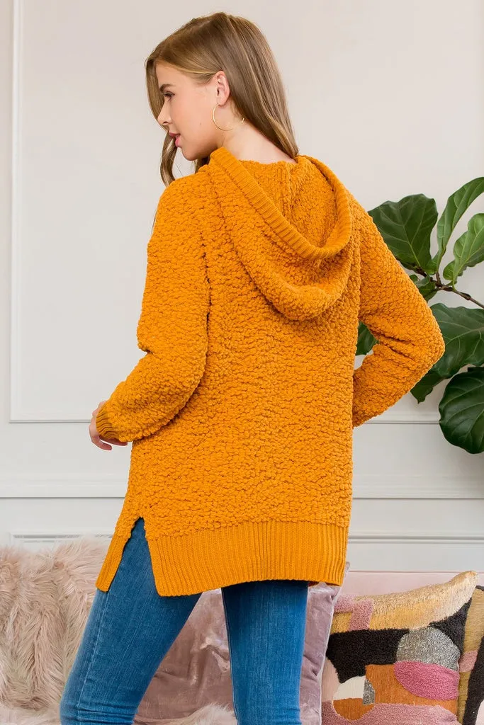 Popcorn Rib Detail Hooded Pullover