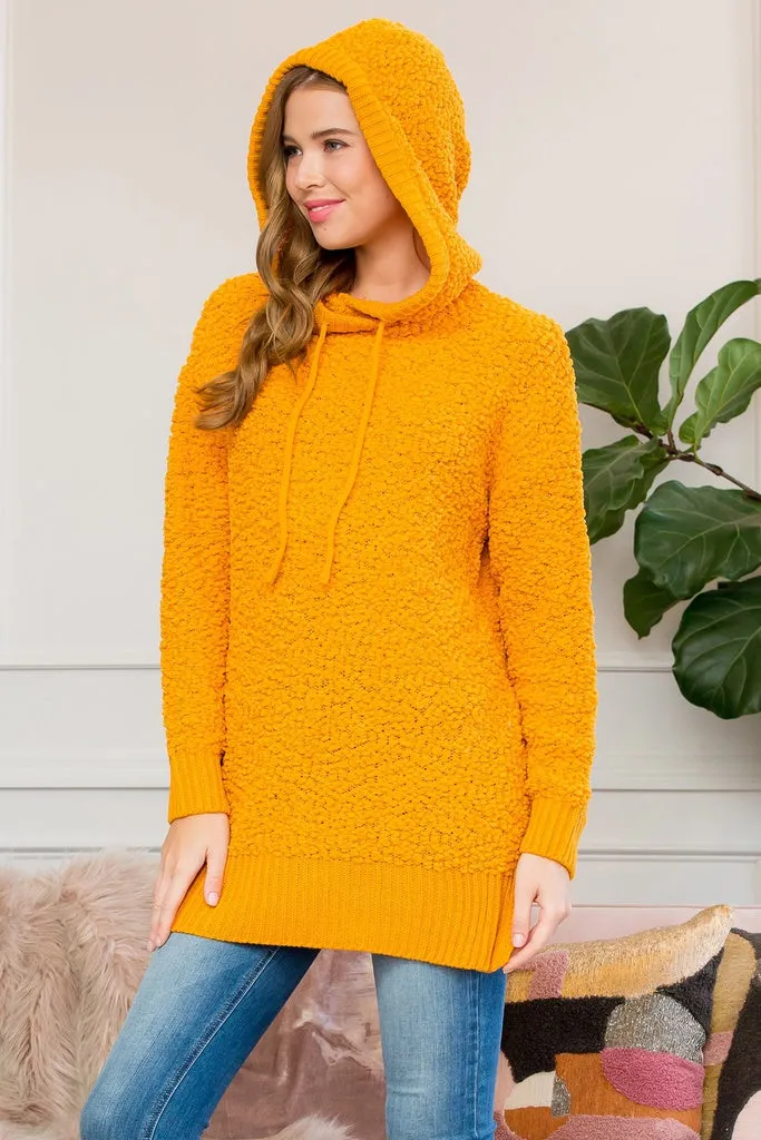 Popcorn Rib Detail Hooded Pullover