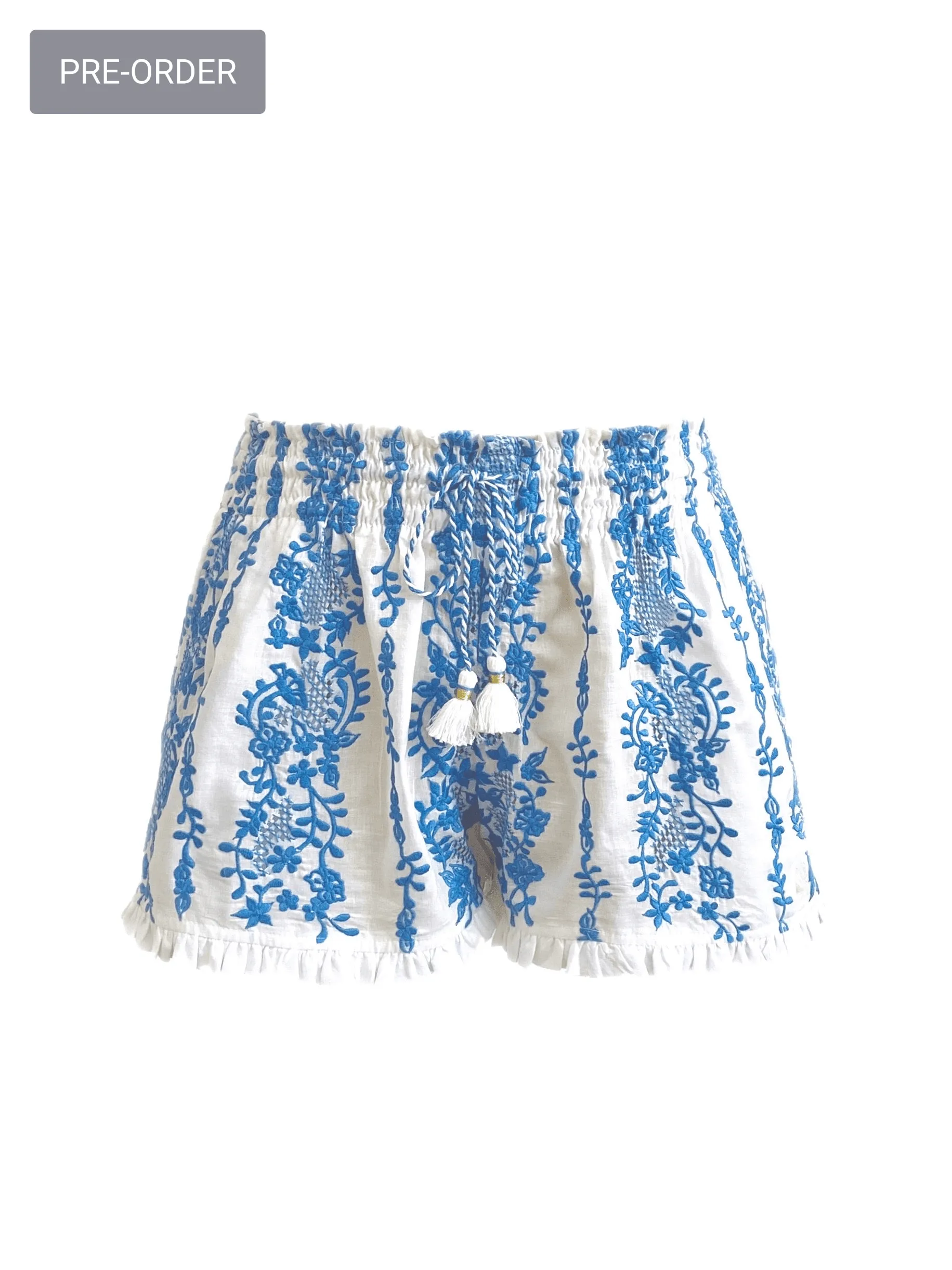 Pre-Order Poolside White Shorts, Blue