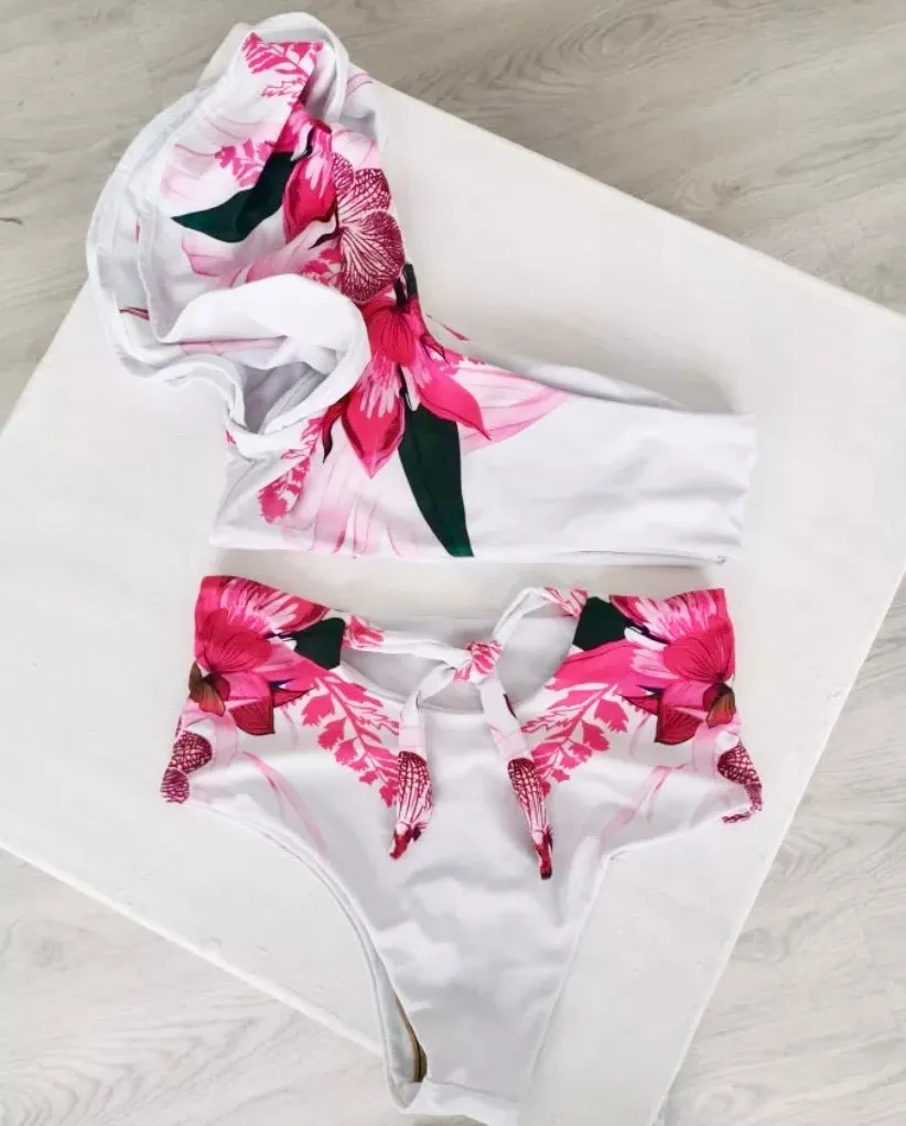 Preppy Leaf Print High Waisted Bikini Bottoms
