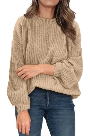 PRETTYGARDEN Women's Fashion Sweater Long Sleeve Casual Ribbed Knit Winter Clothes Pullover Sweaters Blouse Top (Camel,Medium)