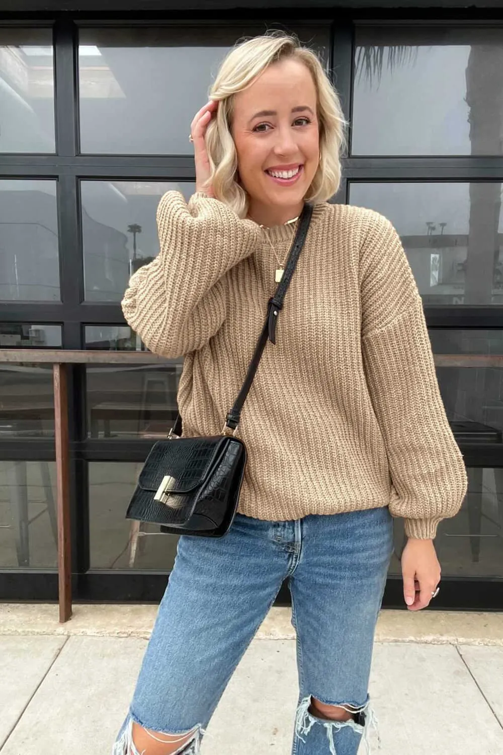 PRETTYGARDEN Women's Fashion Sweater Long Sleeve Casual Ribbed Knit Winter Clothes Pullover Sweaters Blouse Top (Camel,Medium)