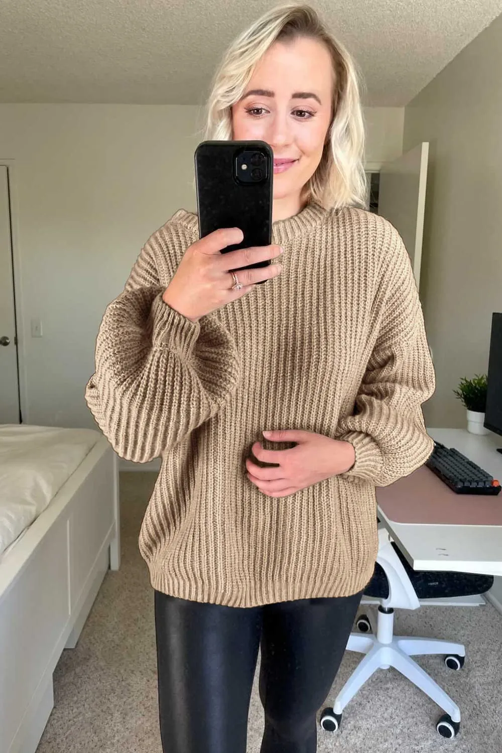 PRETTYGARDEN Women's Fashion Sweater Long Sleeve Casual Ribbed Knit Winter Clothes Pullover Sweaters Blouse Top (Camel,Medium)