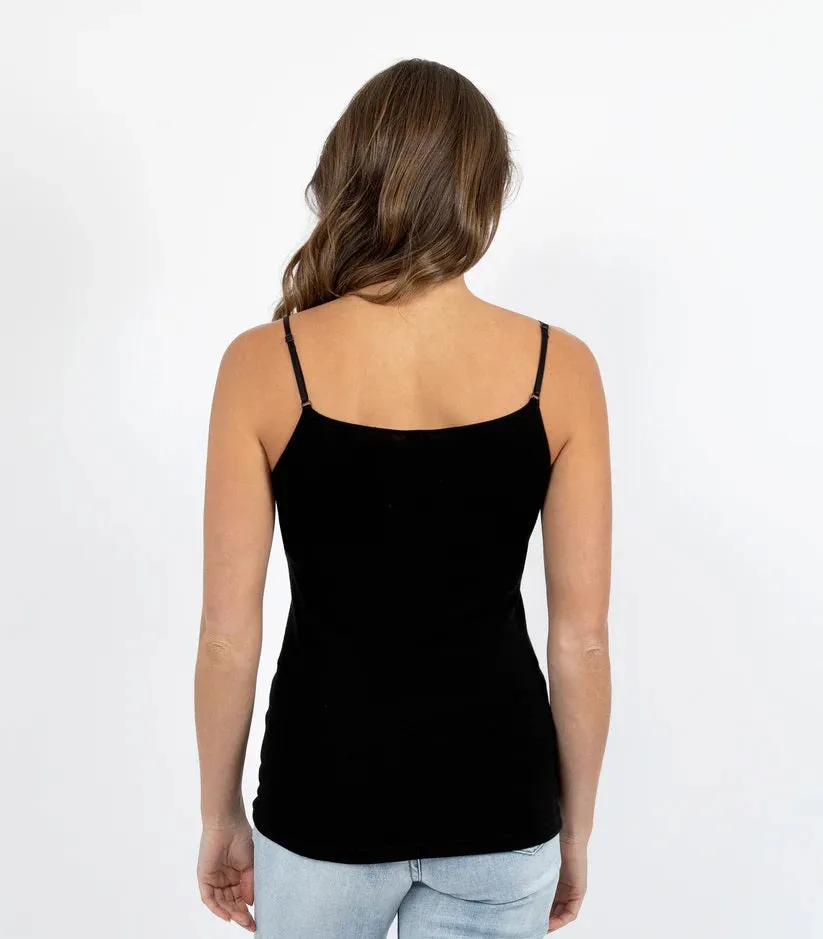 Pure Merino 200Gsm Cami With Motif - Black