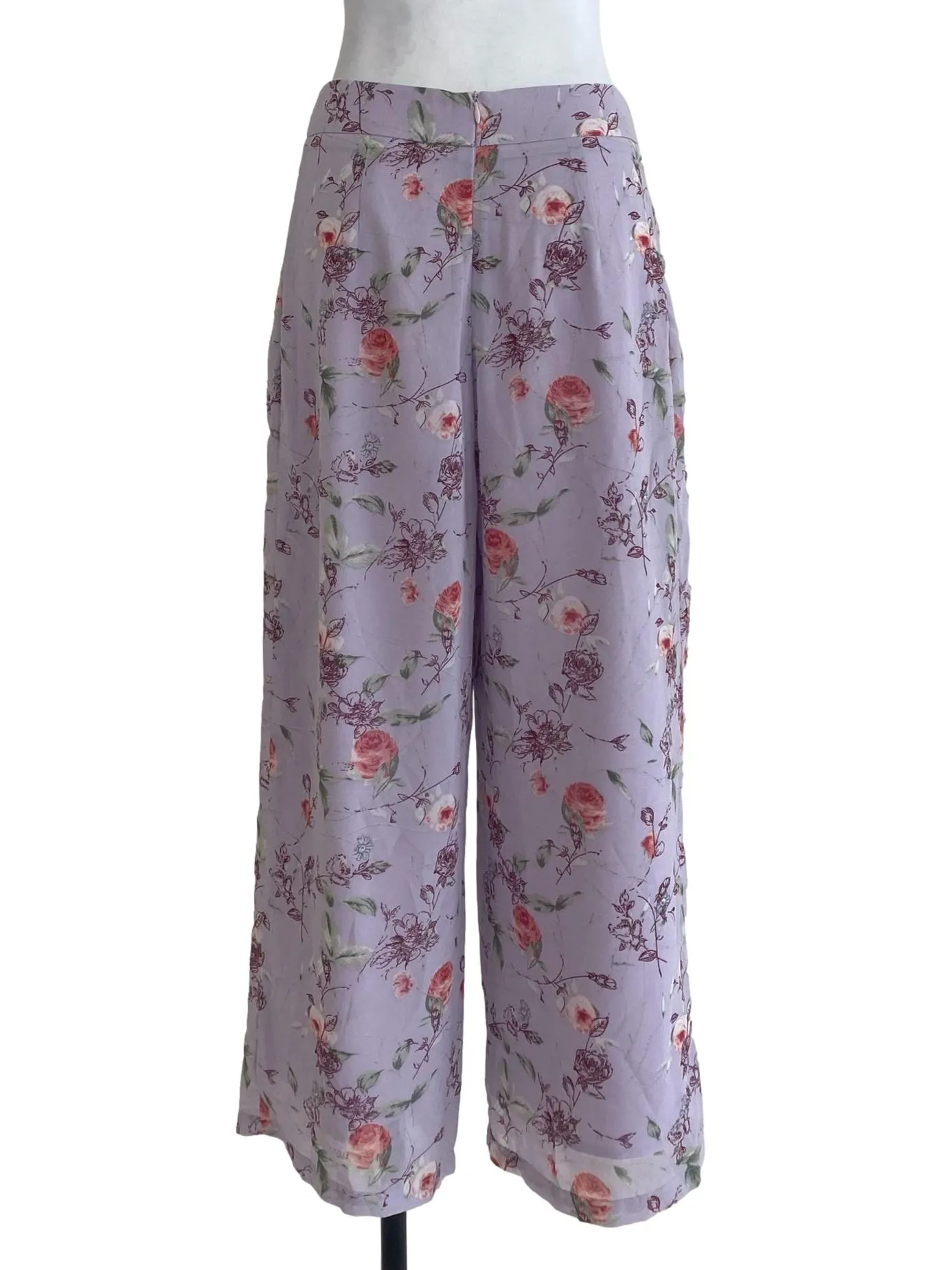Purple Floral Wide Pants