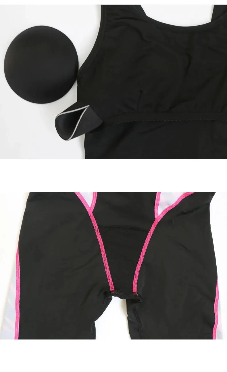 Quick Dry Swimwear Professional Knee Length Round Neck Swimsuit Women One Piece Sport Bathing Suit Rash guard Surf Plus Size