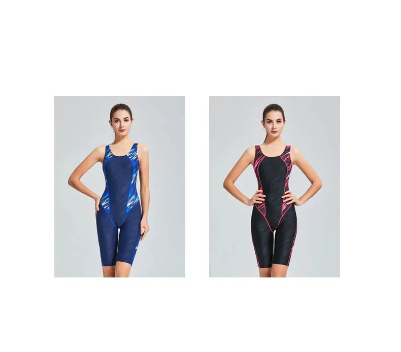 Quick Dry Swimwear Professional Knee Length Round Neck Swimsuit Women One Piece Sport Bathing Suit Rash guard Surf Plus Size
