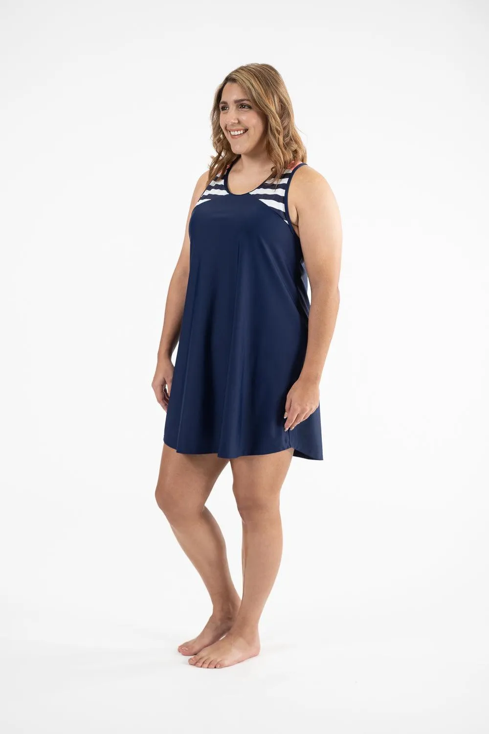 Racer Back Rashie Dress nautical navy and flamingo pink