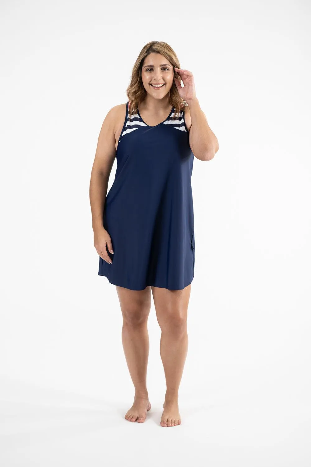Racer Back Rashie Dress nautical navy and flamingo pink