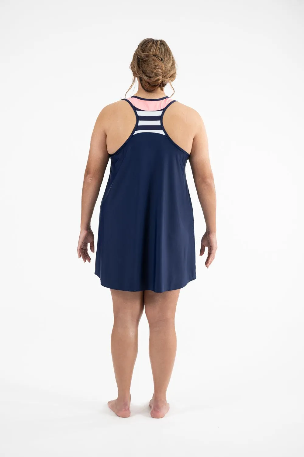 Racer Back Rashie Dress nautical navy and flamingo pink