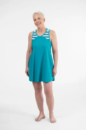 Racer Back Rashie Dress teal and white with blue