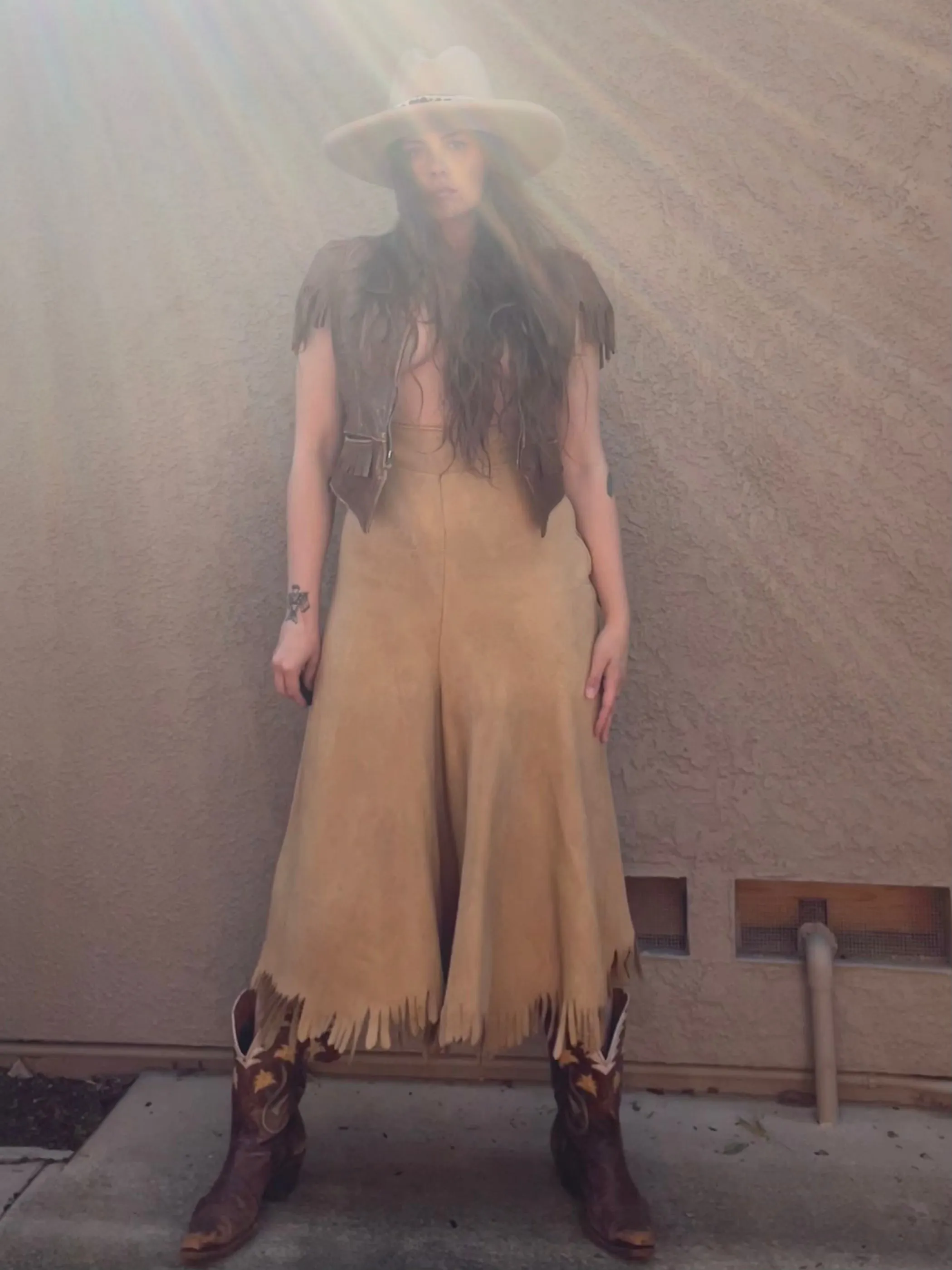 Rare 1930s Double Buckle Side Zip Leather Cowgirl Fringe Split Skirt