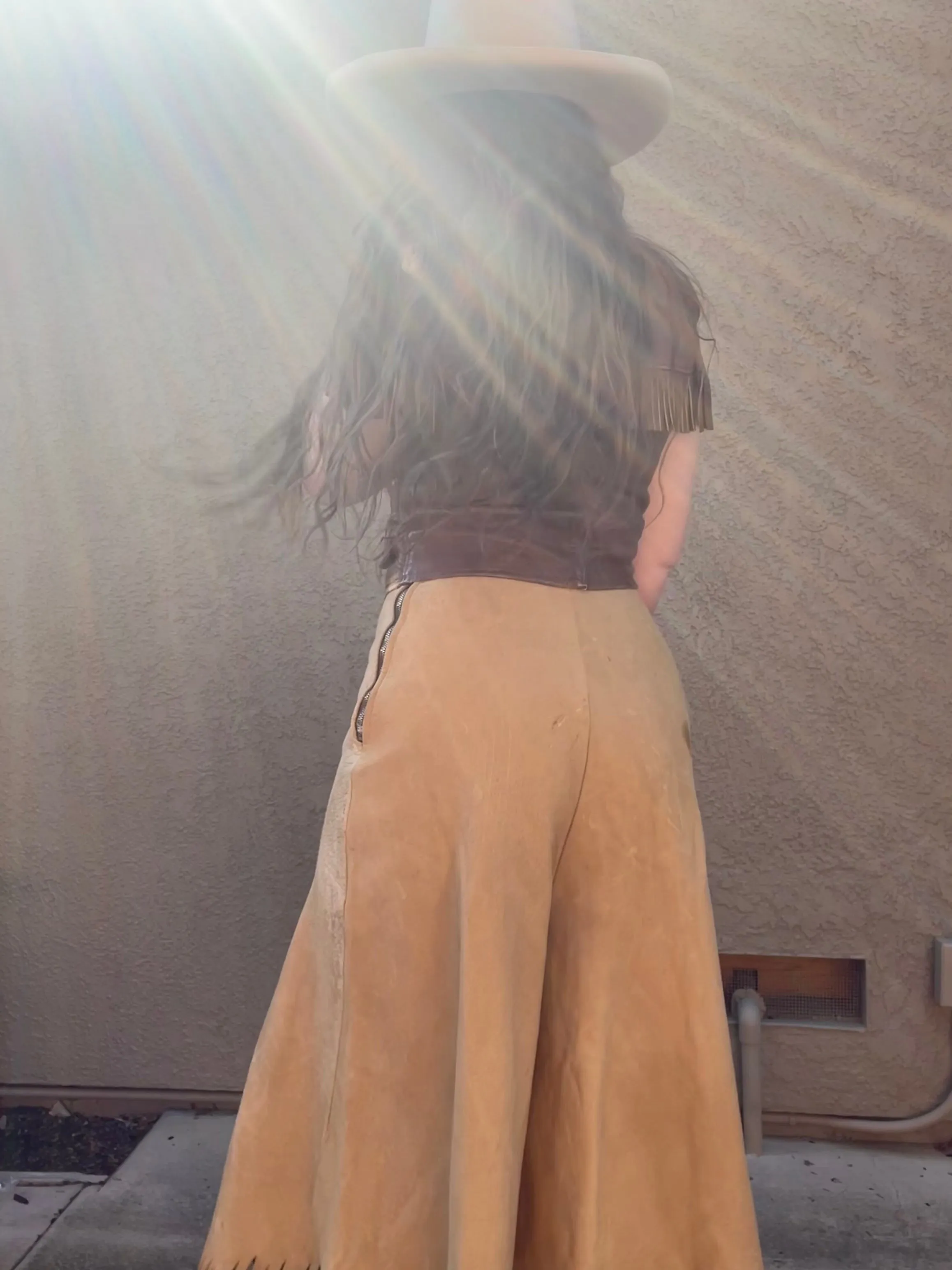 Rare 1930s Double Buckle Side Zip Leather Cowgirl Fringe Split Skirt