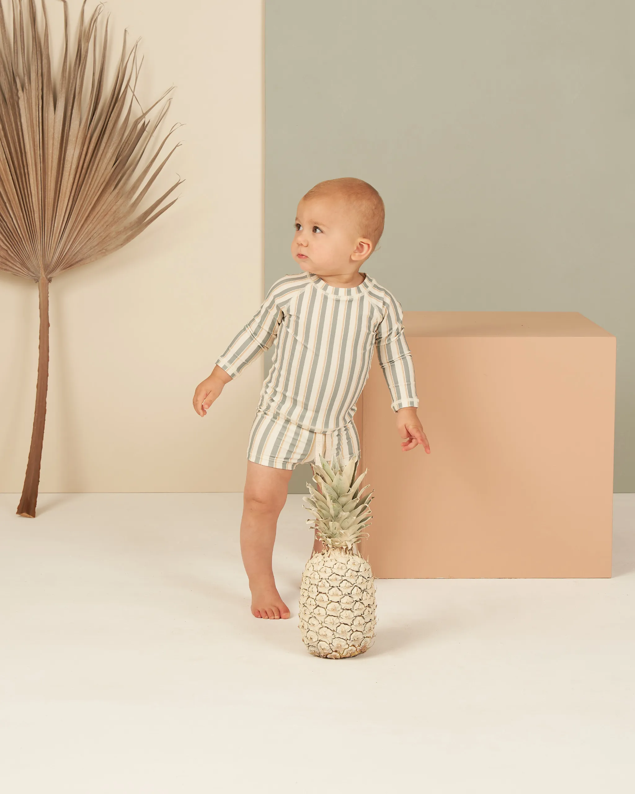 Rash Guard Boy Set-Aqua Stripe
