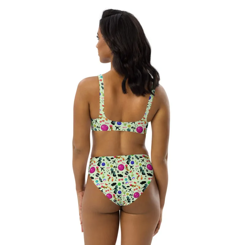 Recycled high-waisted bikini Green 'Ibiza disco'