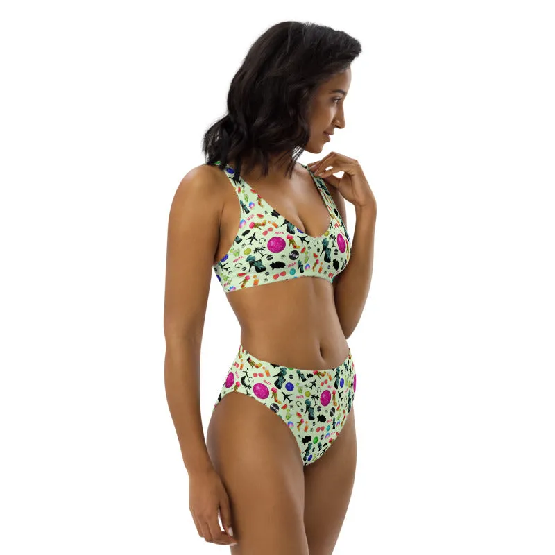 Recycled high-waisted bikini Green 'Ibiza disco'