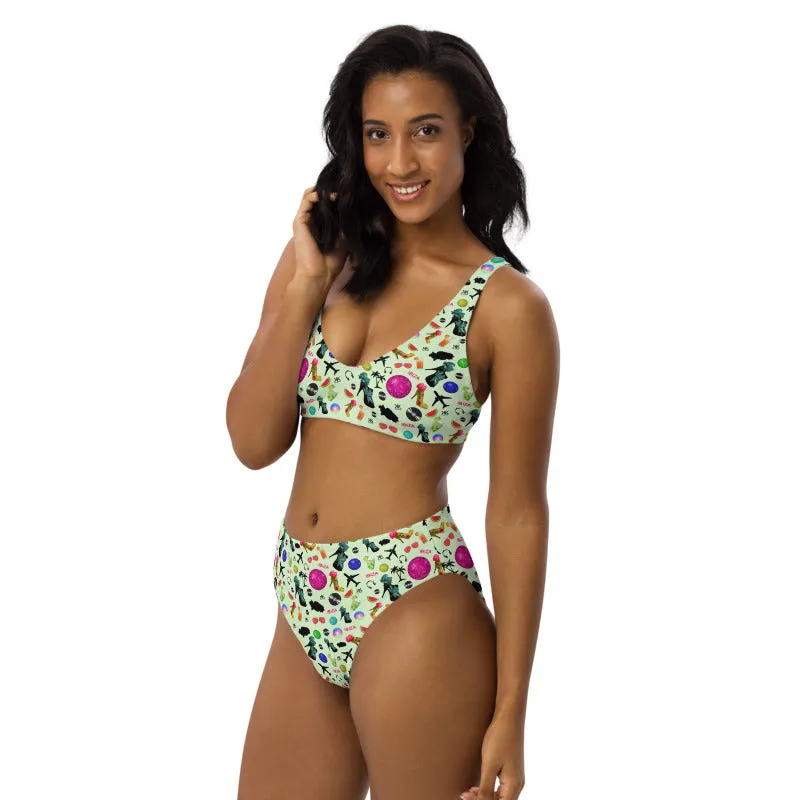 Recycled high-waisted bikini Green 'Ibiza disco'