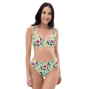 Recycled high-waisted bikini Green 'Ibiza disco'