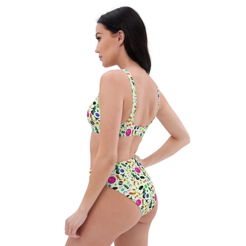 Recycled high-waisted bikini Green 'Ibiza disco'
