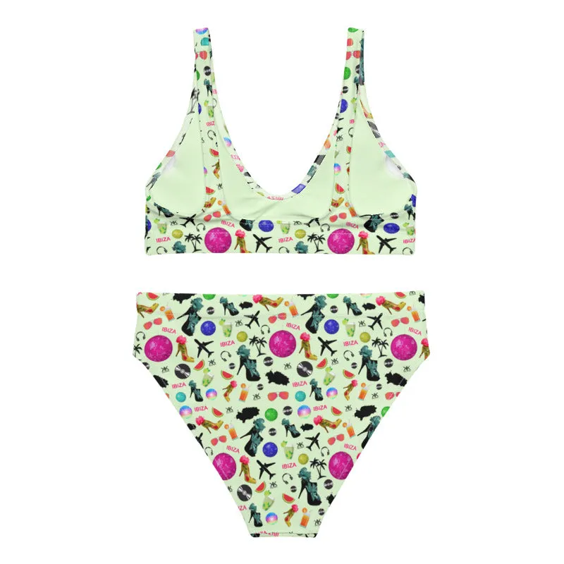 Recycled high-waisted bikini Green 'Ibiza disco'