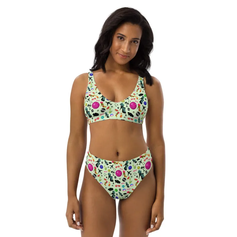 Recycled high-waisted bikini Green 'Ibiza disco'