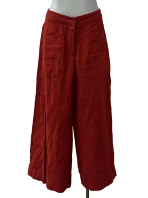 Red Wide Leg Cropped Pants BTV