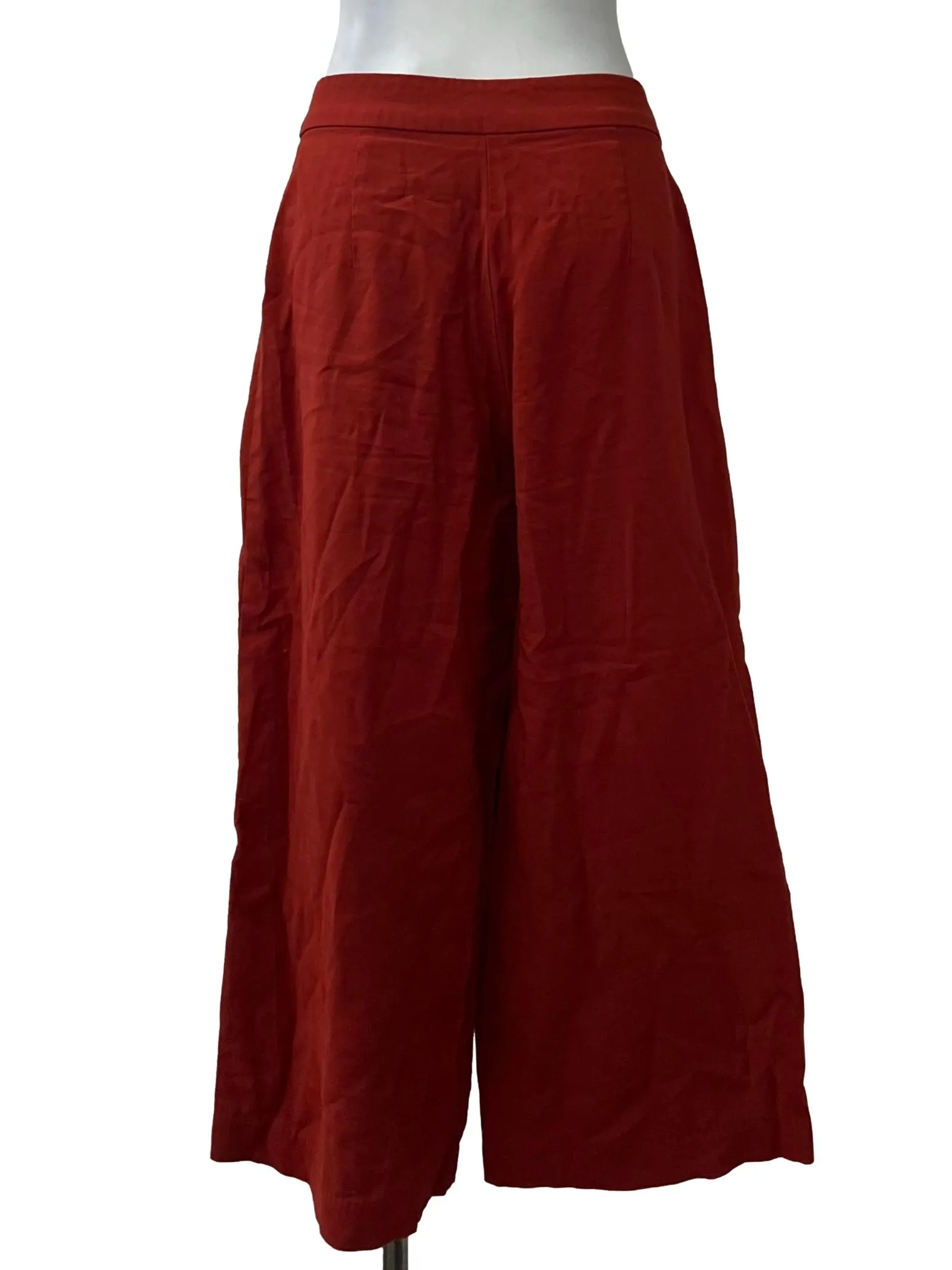 Red Wide Leg Cropped Pants BTV
