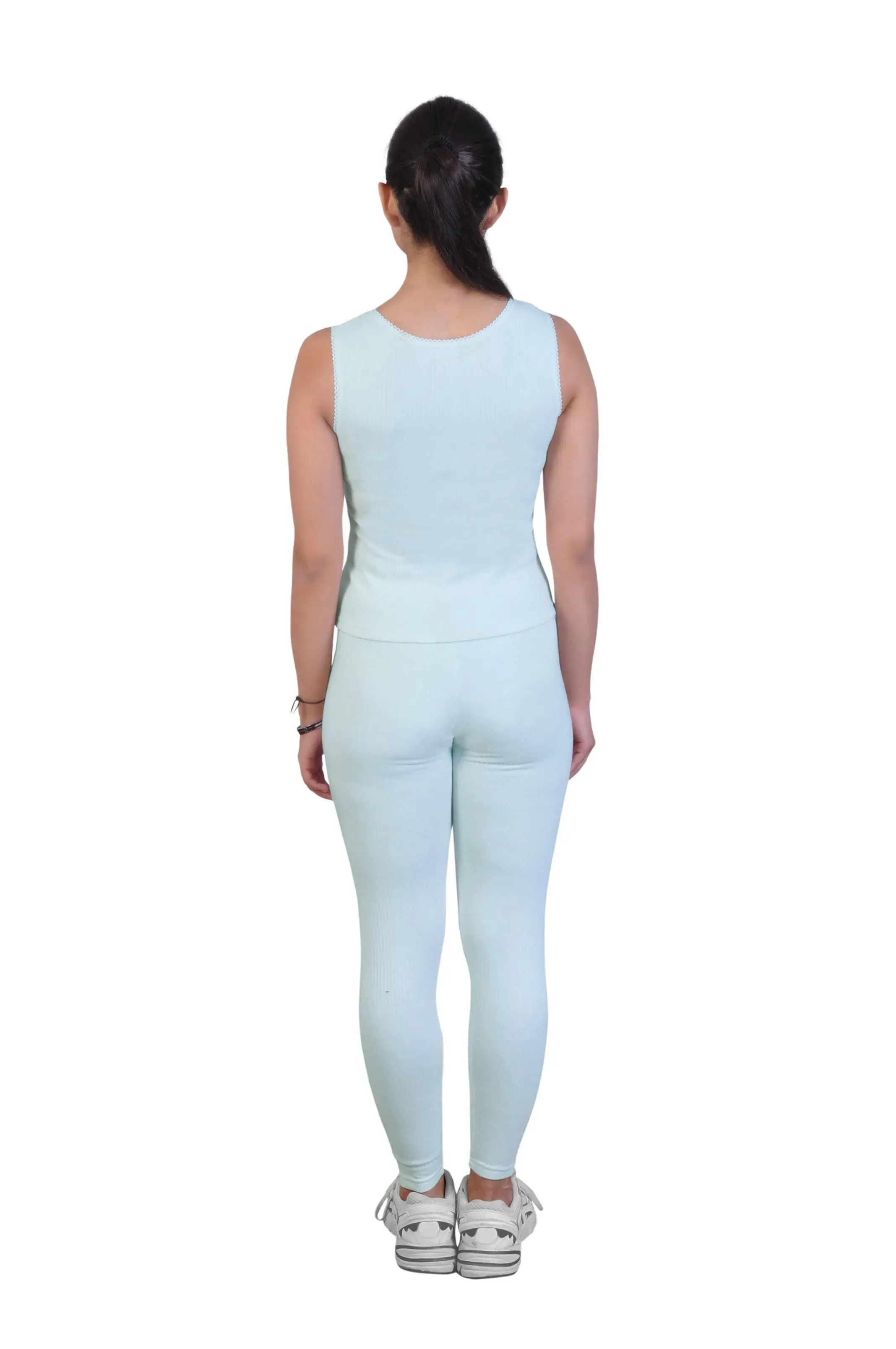 Regular Fit Warm Thermal Set  For  Young Women | Blue Thermal Tank Top & Leggings | Set of 2