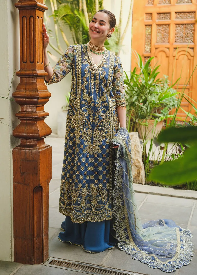Royal Bluish Grey Embroidered Pakistani Wedding Dress Kameez Sharara