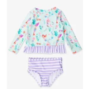RuffleButts Long Sleeve Mermaid Princess Rash Gaurd Bikini