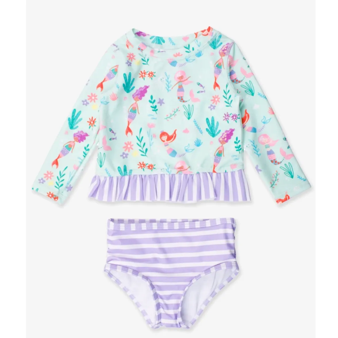 RuffleButts Long Sleeve Mermaid Princess Rash Gaurd Bikini