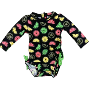 RuffleButts Long Sleeve Neon Black Citrus One Piece Rash Guard