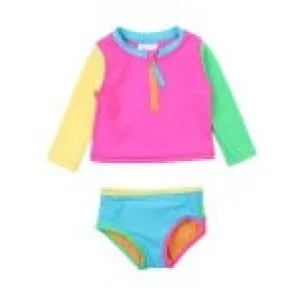 RuffleButts Long Sleeve Zipper Rash Guard 2-Piece