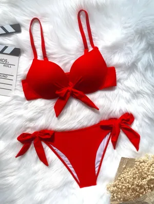 Sexy Front Bow Knot Push Up Bikini Set