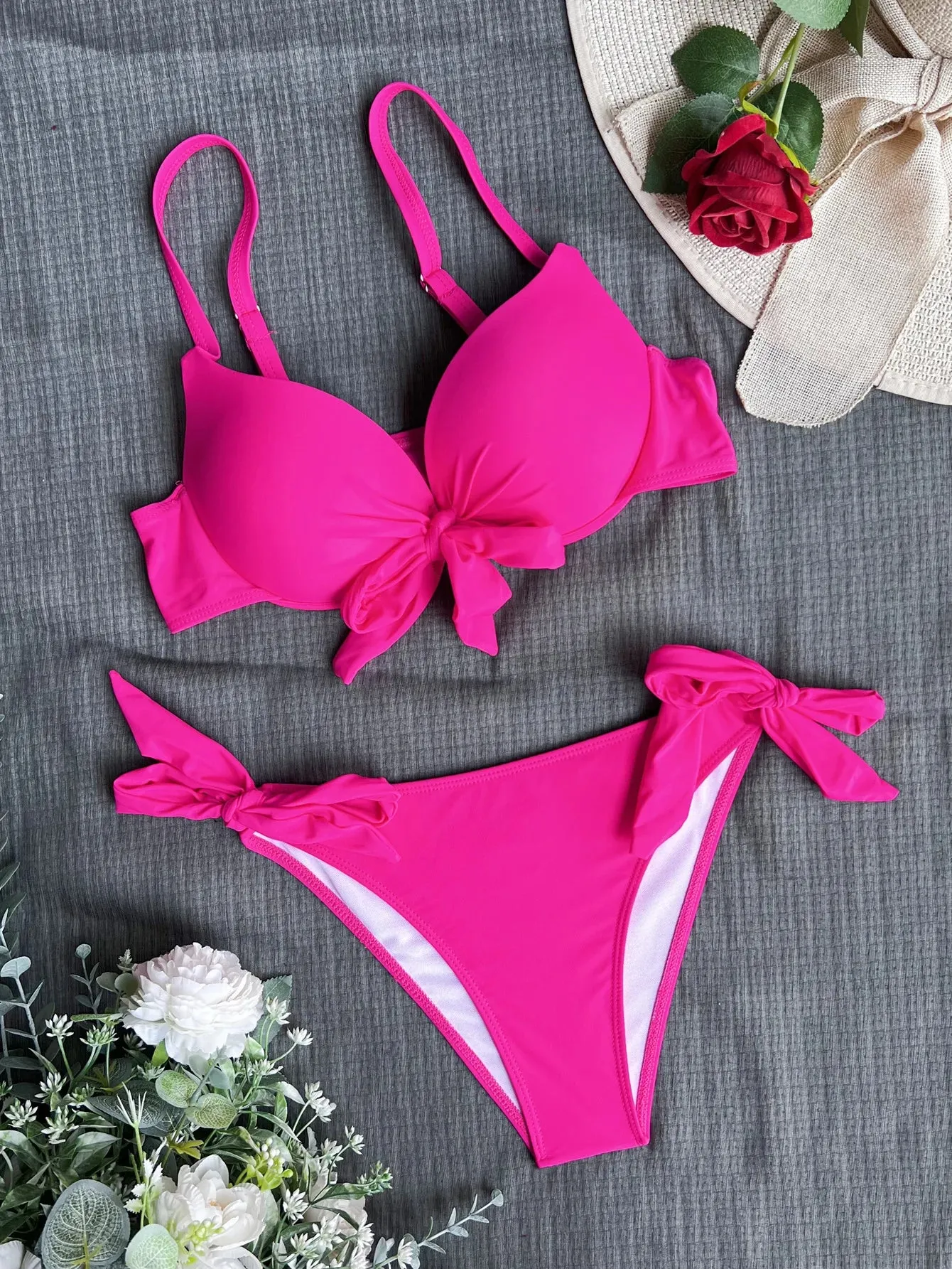 Sexy Front Bow Knot Push Up Bikini Set