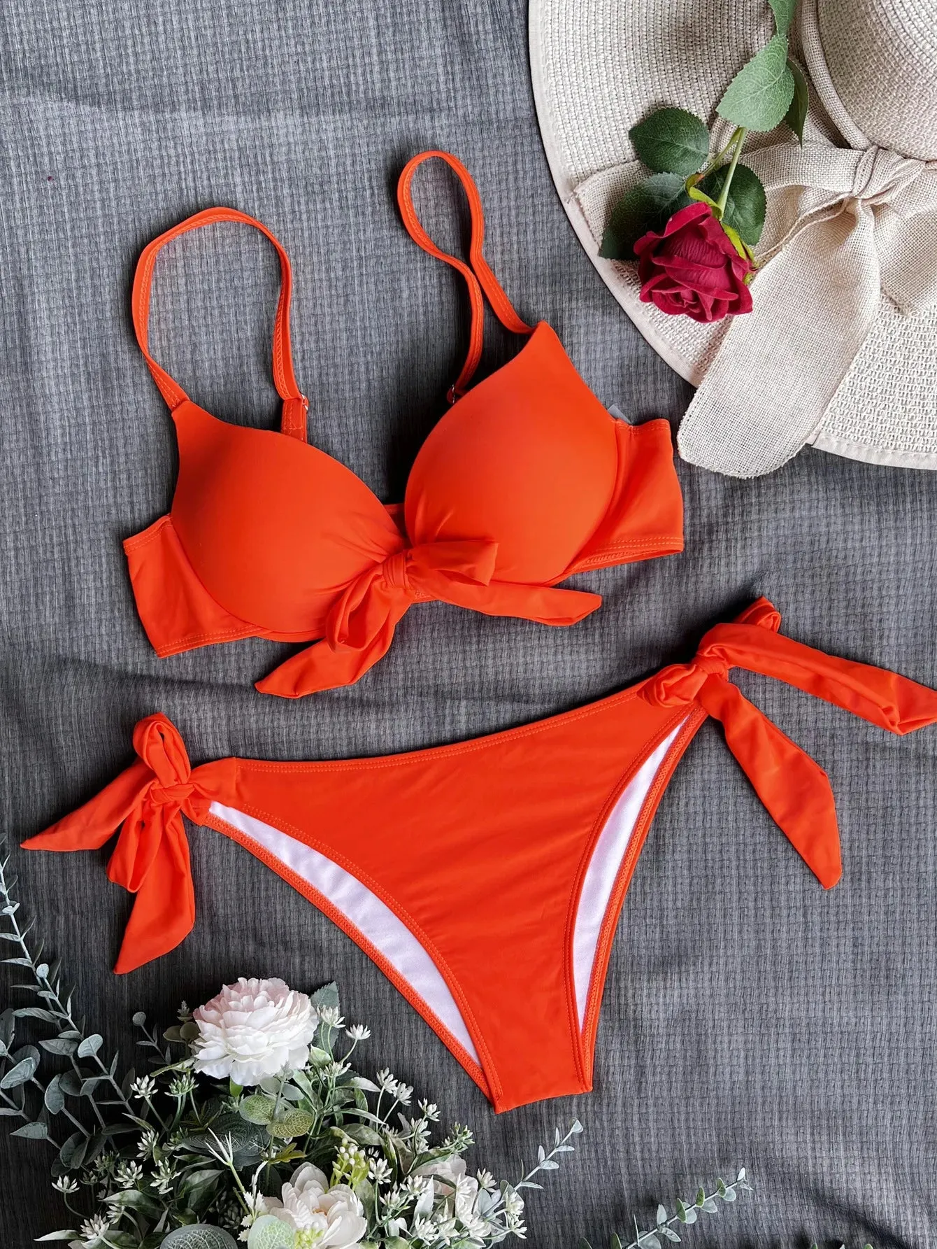 Sexy Front Bow Knot Push Up Bikini Set