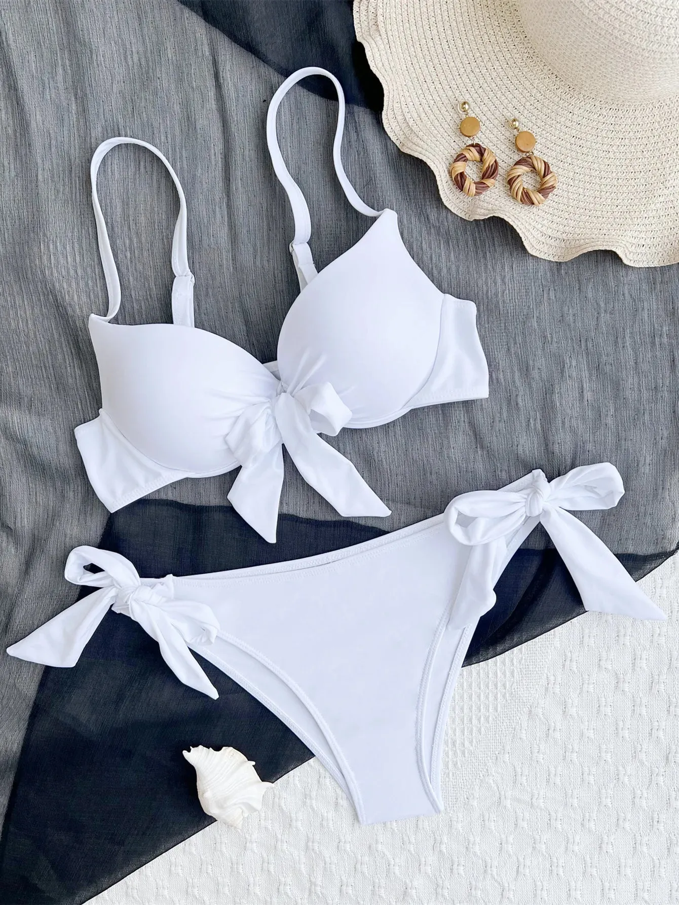 Sexy Front Bow Knot Push Up Bikini Set