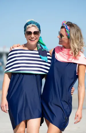 Shoulder Shrug Rashie Dress nautical navy and flamingo pink