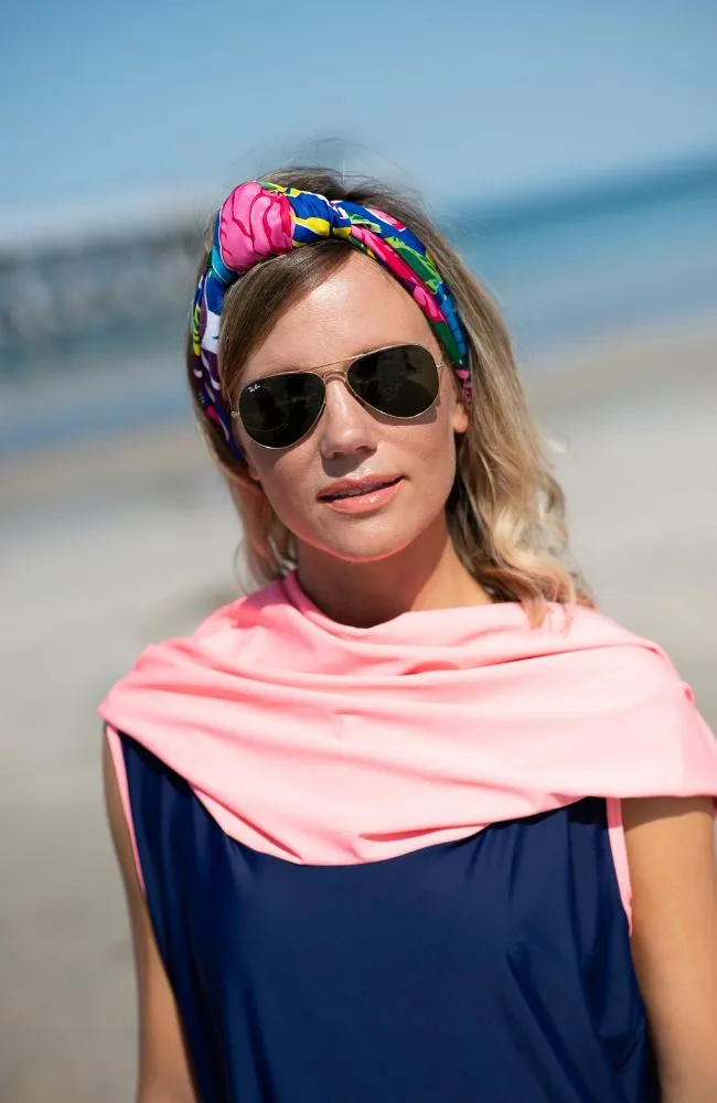 Shoulder Shrug Rashie Dress nautical navy and flamingo pink