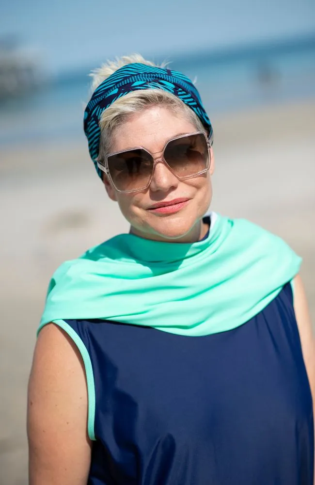Shoulder Shrug Rashie Dress Nautical navy and seafoam aqua