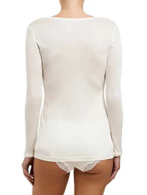Silk Jersey Long Sleeve Crew Neck - Ivory