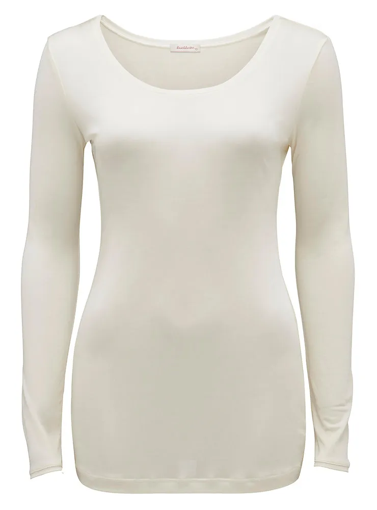 Silk Jersey Long Sleeve Crew Neck - Ivory
