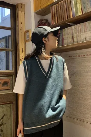Simple Retro Colors Knitted Vest Sweater