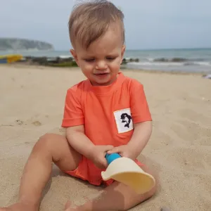 Smocked Tangerine Whale Boys Swimsuit with Poppers - Rash Guard SPF Protected (6M-4Yrs)