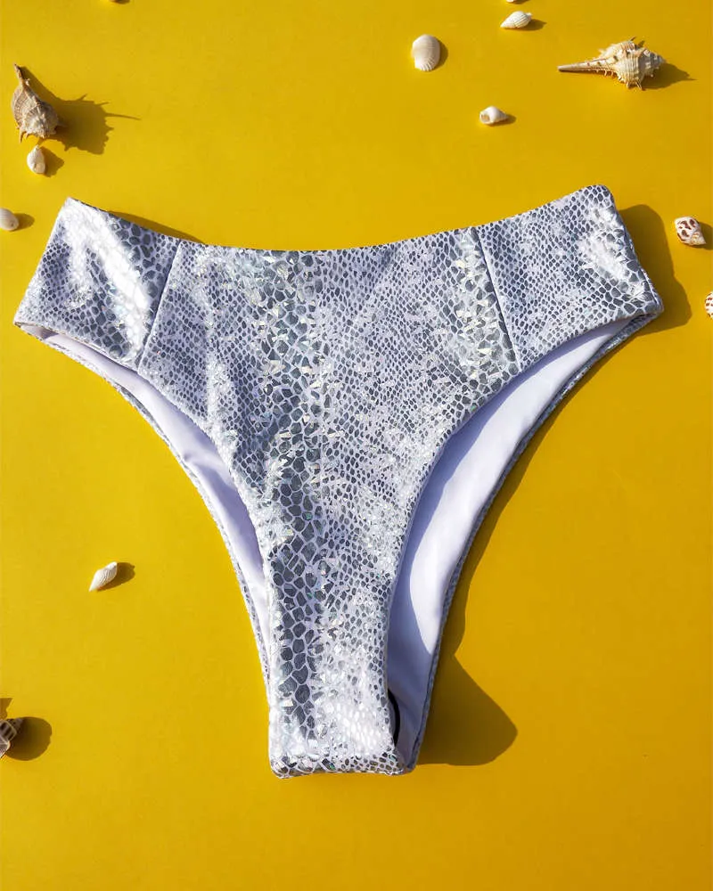 Snakeskin Fabric Bandeau High Waisted Bikini Sets