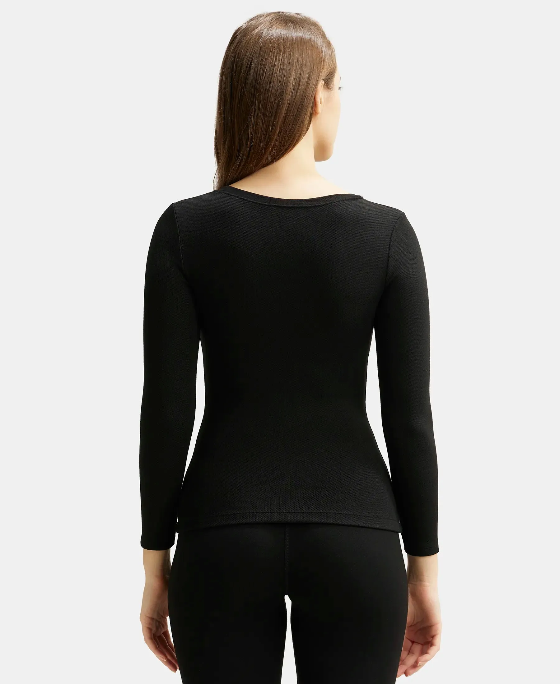 Soft Touch Microfiber Elastane Stretch Fleece Fabric Full Sleeve Thermal Top with StayWarm Technology - Black