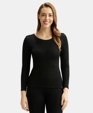Soft Touch Microfiber Elastane Stretch Fleece Fabric Full Sleeve Thermal Top with StayWarm Technology - Black