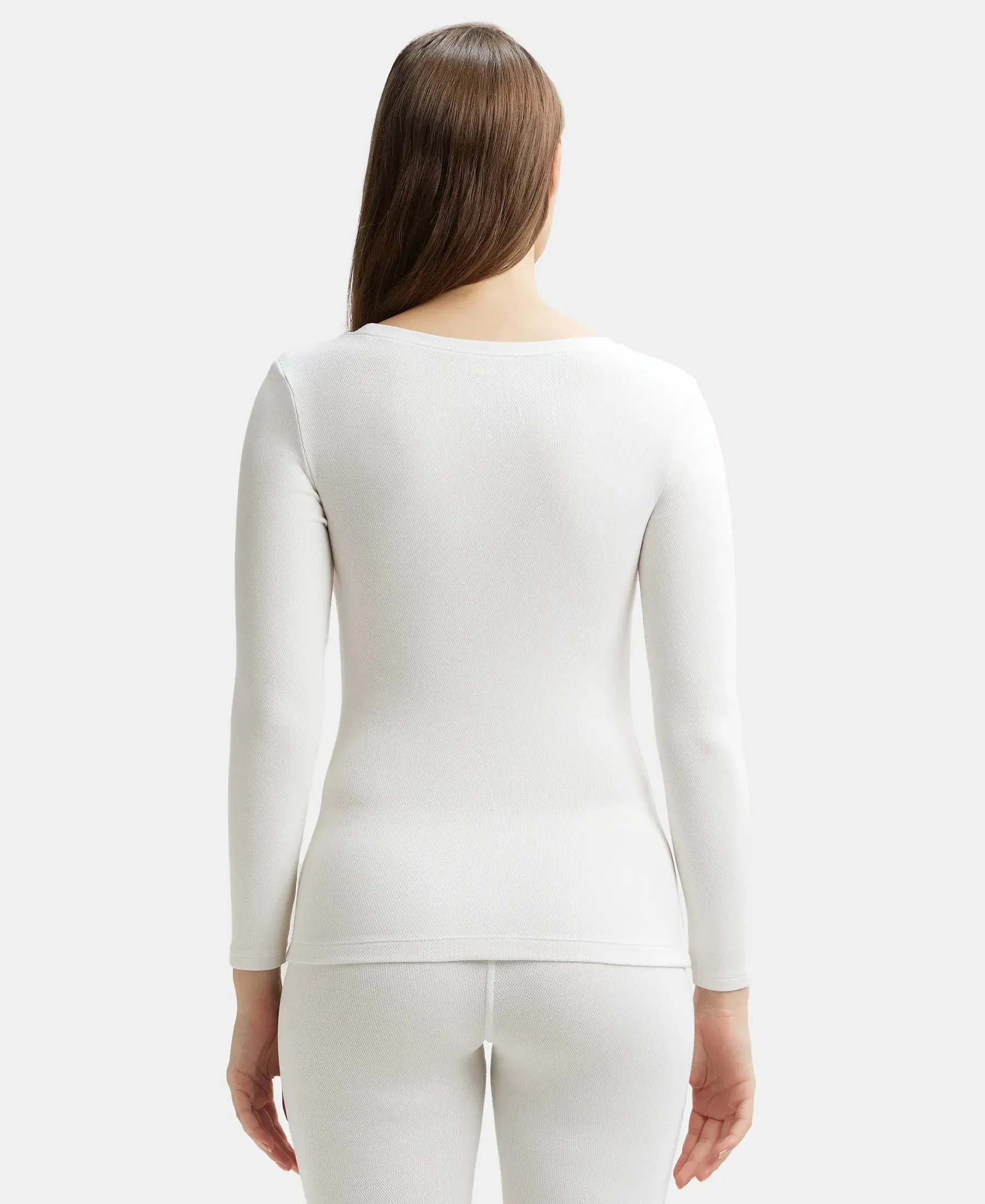 Soft Touch Microfiber Elastane Stretch Fleece Fabric Full Sleeve Thermal Top with StayWarm Technology - Light Bright White